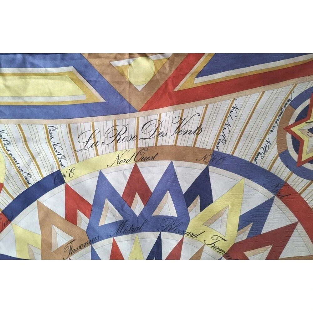 Hermes La Rose Des Vents Compass Scarf Silk 34” X 34” Designer